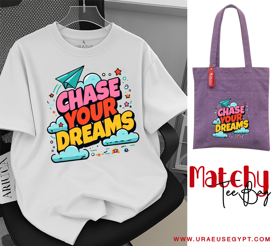 "Chase your Dreams" white Matchy Tee / Bag