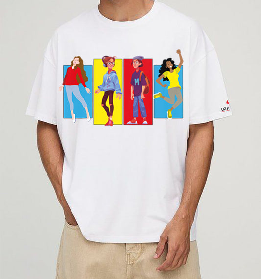 Characters White oversized 100% premium cotton Tee.