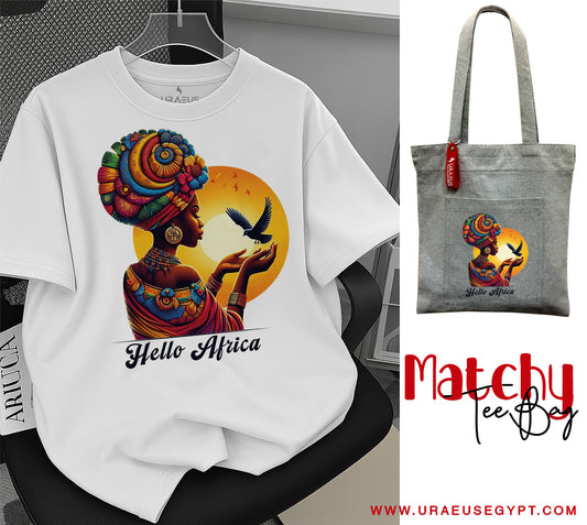 "Hello Africa" white Matchy Tee / Bag