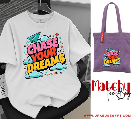 "Chase your Dreams" white Matchy Tee / Bag