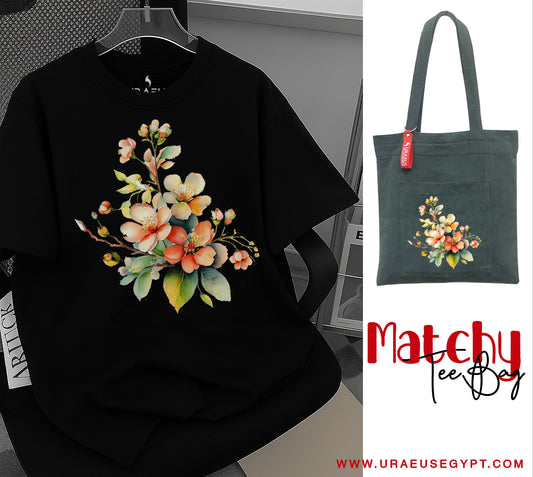"Roses" black Matchy Tee / Bag